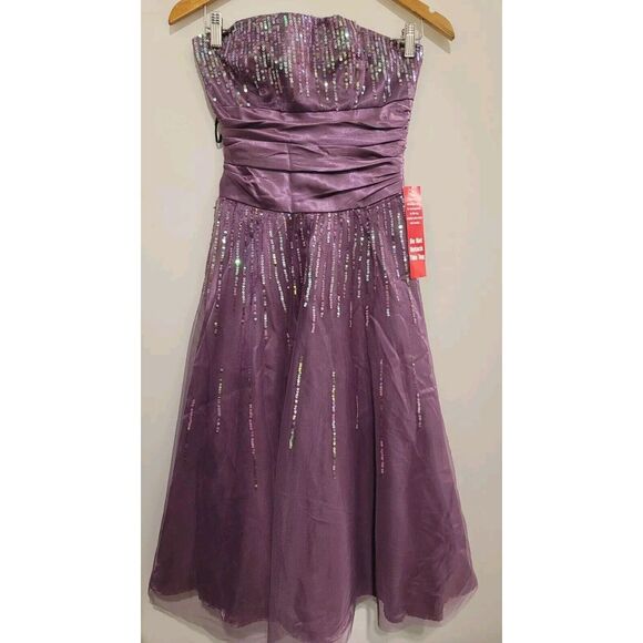 Dresses & Skirts - JOSH JAZZ Purple Prom Party Dress 3/4 Strapless Sequin Tulle Homecoming $100 NWT